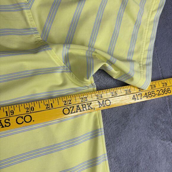 FootJoy Polo Shirt Mens Large Yellow Blue Striped Button Down Collar Golf Logo - Picture 6 of 10